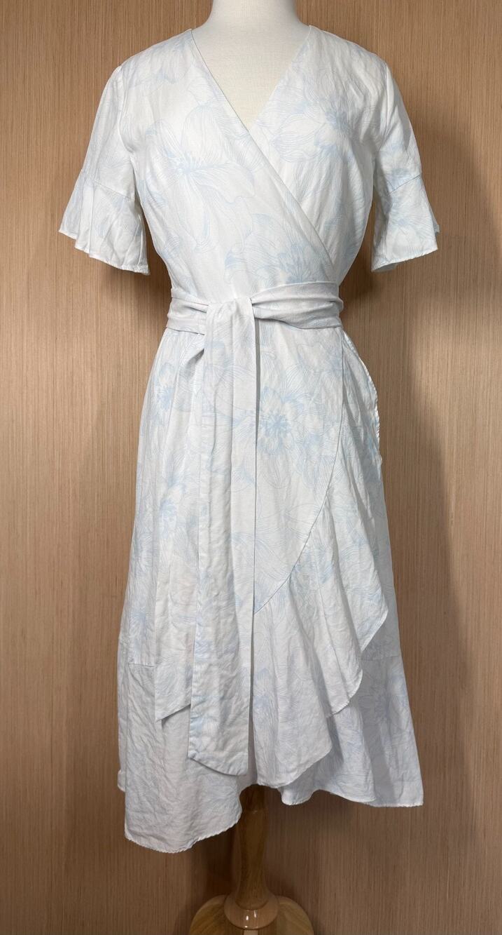 Rachel Parcel Lyocell Linen Floral Wrap Dress Womens Size Medium Lined Coastal